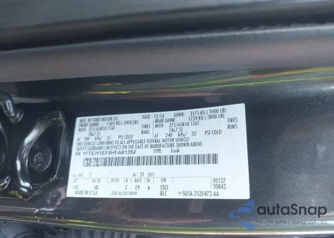 2017 Ford F150 Lariat from USA, damaged, VIN 1FTEW1EF5HFA81352